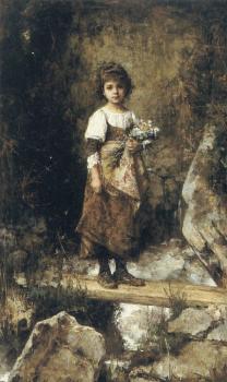 Alexei Alexeievich Harlamoff : A Peasant Girl on a Footbridge